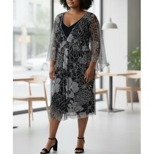 Alex Evenings Party Dress Dark Floral Silk Whimsigoth Fairy Wedding Guest Size 8